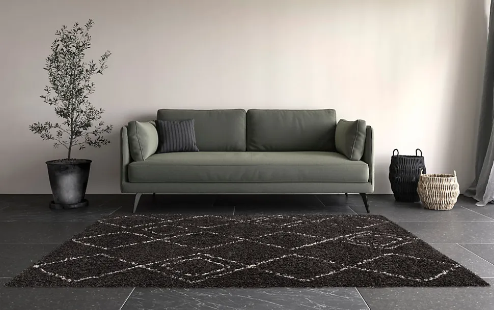 Tapis Shaggy Coltrane motif Berbère L. 170 x l. 120 x ep. 3 cm noir GoodHome