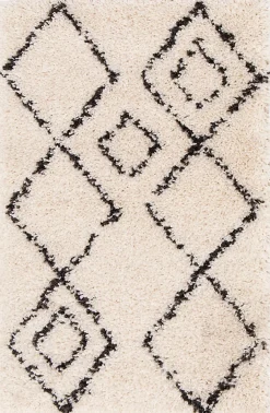 Tapis Shaggy Coltrane motif Berbère L. 60 x l. 90 x ep. 3 cm beige GoodHome
