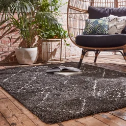 Tapis Shaggy Coltrane motif Berbère L. 160 x l. 230 x ep. 3 cm noir GoodHome