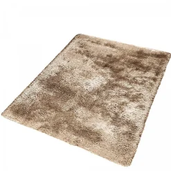 Tapis shaggy fait main motif uni ADORE 2, noisette
