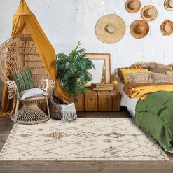 Tapis shaggy tissé motif berbère AURORA 1, Ecru, beige