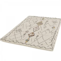 Tapis shaggy tissé motif berbère AURORA 1, Ecru, beige