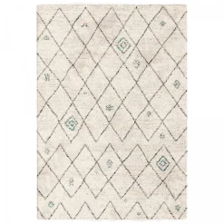 Tapis shaggy tissé motif berbère AMORE 2, écru, bleu