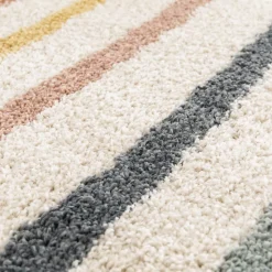 Tapis shaggy tissé motif géométrique AURORA 4, bleu, beige, jaune