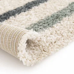 Tapis shaggy tissé motif géométrique AURORA 4, bleu, beige, jaune