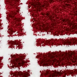 Tapis shaggy tissé motif géométrique EMBER 1, rouge, blanc