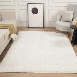 Tapis shaggy tissé motif uni LYN4 UNILA, crème