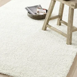 Tapis shaggy tissé motif uni AMORE 1, blanc