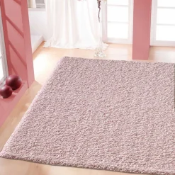 Tapis shaggy tissé motif uni SG LOCA, rose clair