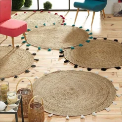 Tapis Shira - tapis rond à pompons - Douceur d'Intérieur - Tapis