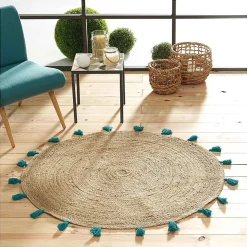 Tapis Shira - tapis rond à pompons - Douceur d'Intérieur - Tapis