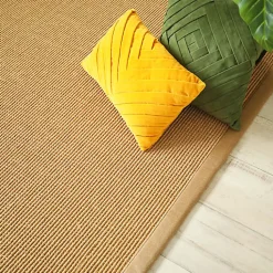 Tapis Sisal grosses boucles - Cuba paille dorée - Ganse lin camel - 200 x 290 cm