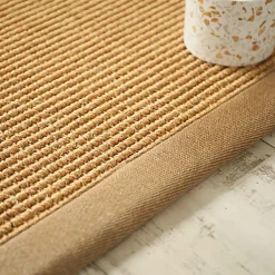 Tapis Sisal grosses boucles - Cuba paille dorée - Ganse lin camel - 200 x 290 cm