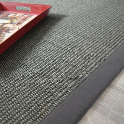 Tapis Sisal Quintana anthracite - Ganse coton anthracite - 160 x 230 cm