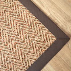 Tapis tissé plat - Java Chevron nature - Ganse coton marron - 140 x 200 cm