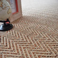 Tapis tissé plat - Java Chevron nature - Ganse coton marron - 140 x 200 cm