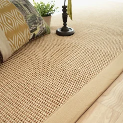 Tapis tissé plat - Lombok naturel - Ganse coton beige - 200 x 200 cm