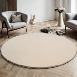 Tapis uni antidérapant lavable Beige - 200 cm Ronde - RELAX