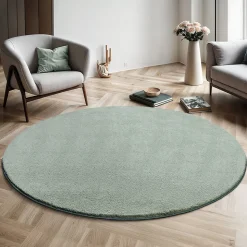 Tapis uni antidérapant lavable Vert - 120 cm Ronde - RELAX