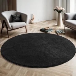 Tapis uni antidérapant lavable Noir - 120 cm Ronde - RELAX
