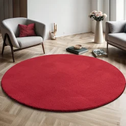 Tapis uni antidérapant lavable Rouge - 200 cm Ronde - RELAX