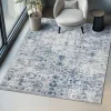 Tapis vintage design à poils courts en laine synthétique et feutre résistant et lavable