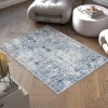 Tapis vintage design à poils courts en laine synthétique et feutre résistant et lavable