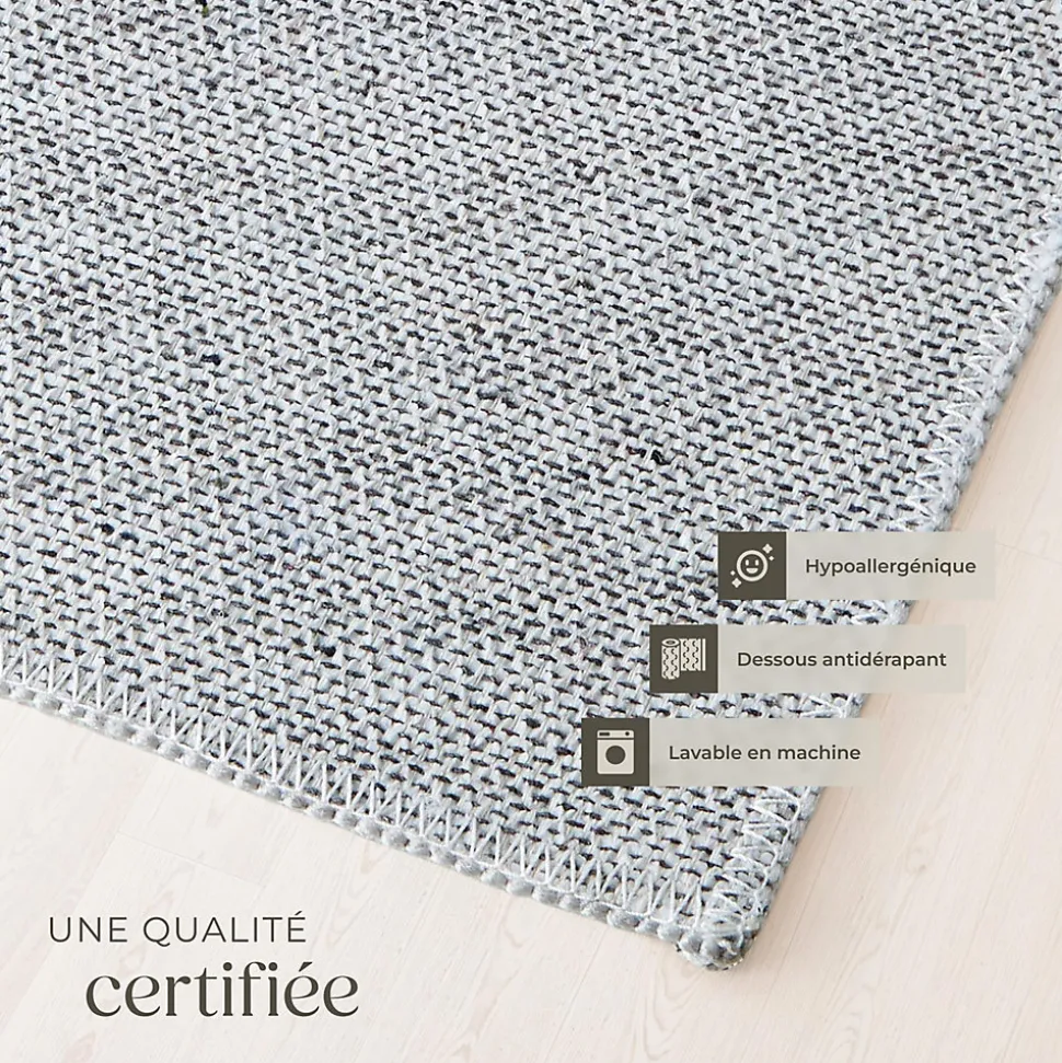 Tapis vintage design à poils courts en laine synthétique et feutre résistant et lavable