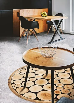 Tapis vinyl rond pour le salon Tulup fi100 cm Facile d'entretien Coupe transversale du tronc