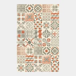 Tapis Vinyle - Carreaux de ciment - Rouge brique - 100 x 200 cm
