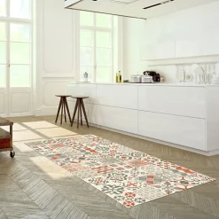 Tapis Vinyle - Carreaux de ciment - Rouge brique - 100 x 200 cm