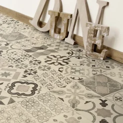 Tapis Vinyle - Carreaux de ciment - Noir - 100 x 160 cm