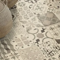Tapis Vinyle - Carreaux de ciment - Noir - 100 x 160 cm