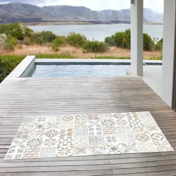 Tapis Vinyle - Carreaux de ciment - Naturel - 100 x 160 cm