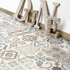 Tapis Vinyle - Carreaux de ciment - Naturel - 100 x 160 cm