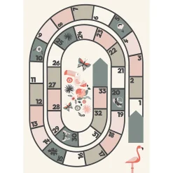 Tapis vinyle motif jeu de l'oie rose, gris et blanc L.95 x l.66 cm x ep. 2 mm