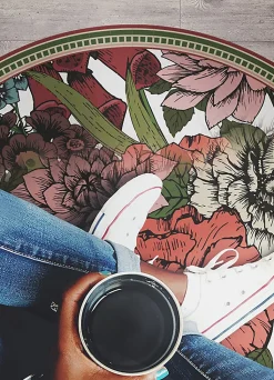 Tapis vinyle rond Tulup fi50 cm Idéal pour le salon Fleurs variées