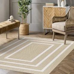 Tapis vinyle tressé Premium de Haute Qualité Tapis de chambre Lavable antidérapant et résistant Rectangles blancs 60x90 cm