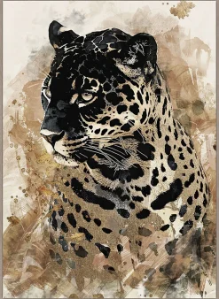 Toile encadrée léopard majestueux, brillant, cadre effet bois 50 x 70cm Dada Art