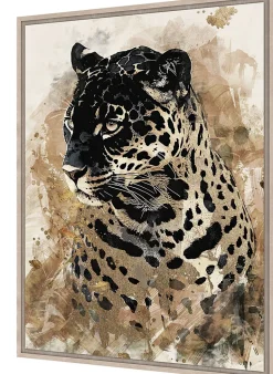 Toile encadrée léopard majestueux, brillant, cadre effet bois 50 x 70cm Dada Art