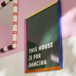 Toile encadrée Taxi Brousse - This house is for dancing - fond vert et cadre multicolore