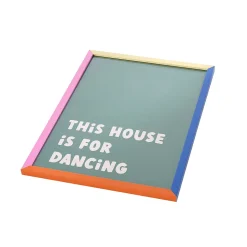 Toile encadrée Taxi Brousse - This house is for dancing - fond vert et cadre multicolore