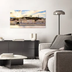 Toile imprimée ville de Lyon Dada Art montée sur châssis bois en pin 50x100 cm