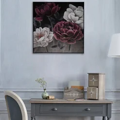 Toile peinte Fleur encadrée 58x58 cm - Atmosphera
