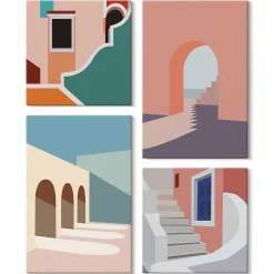 Toile sur Châssis Set 4 Pièces Wallfluent 2x(40x40)+2x(40x60) Graphismes Minimalistes Pastel Pastel / Tons Pastels Chambre