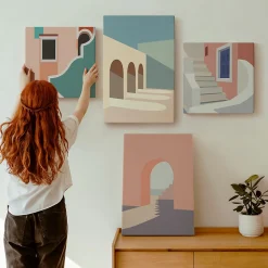 Toile sur Châssis Set 4 Pièces Wallfluent 2x(40x40)+2x(40x60) Graphismes Minimalistes Pastel Pastel / Tons Pastels Chambre