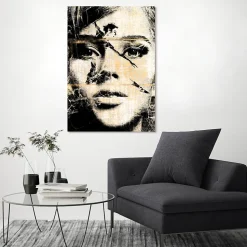 Toile visage rêve noir et jaune L.100 x l.70 cm
