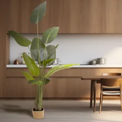 Traveller Banana 210 - Plante artificielle décorative de bananier tropical H210 cm pour l'intérieur et l'extérieur avec pot Beige