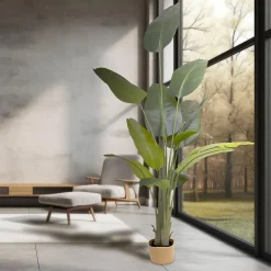 Traveller Banana 210 - Plante artificielle décorative de bananier tropical H210 cm pour l'intérieur et l'extérieur avec pot Beige