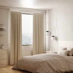 Tringle à rideaux extensible et séparateur de pièce en métal blamc